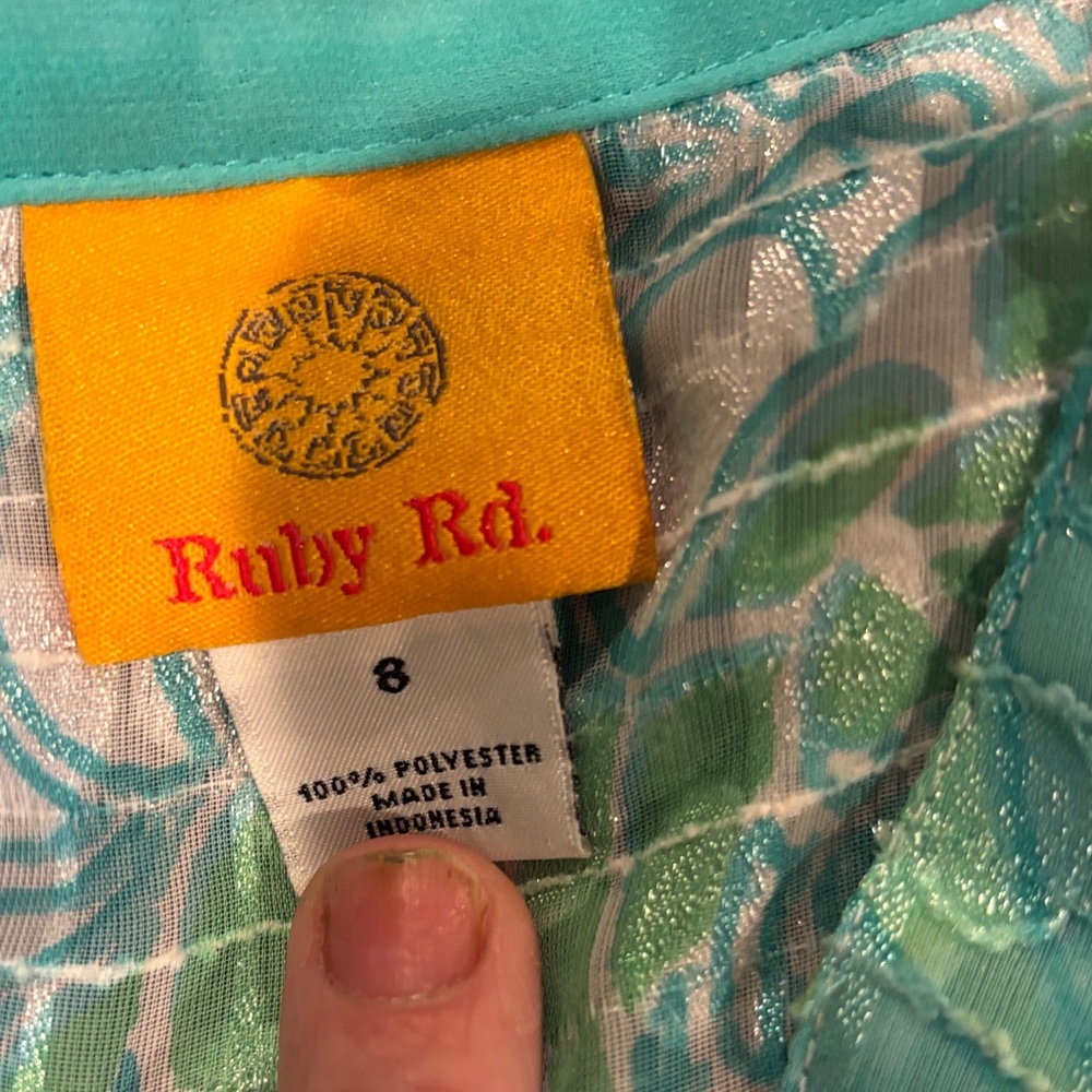 NWT Ruby Rd Aqua Green Abstract Print Button Up Blouse Size 8 - Picture 9 of 9